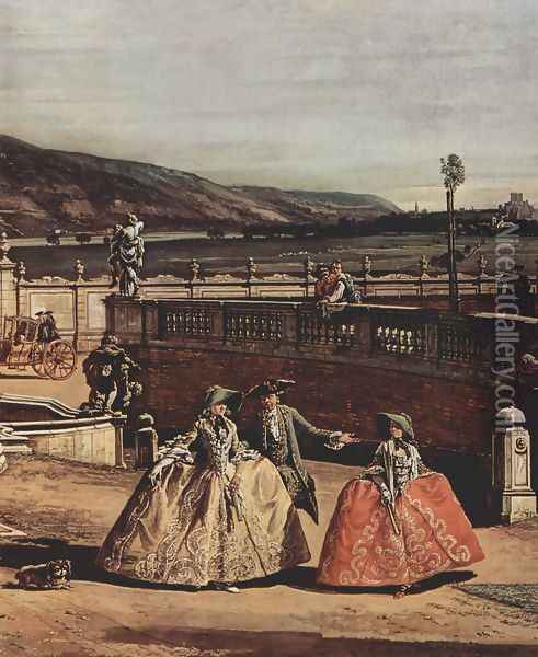 View from Vienna, castle, with the main courtyard view of the castle, detail 2 Oil Painting - Bernardo Bellotto