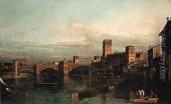 The Castelvecchio and the Ponte Scaligero, Verona Oil Painting - Bernardo Bellotto