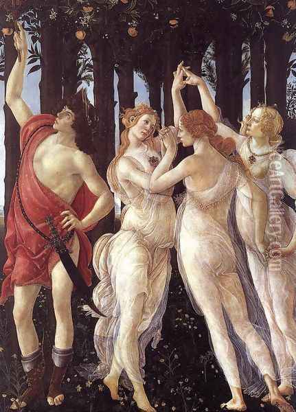 Primavera (detail 1) c. 1482 Oil Painting - Sandro Botticelli