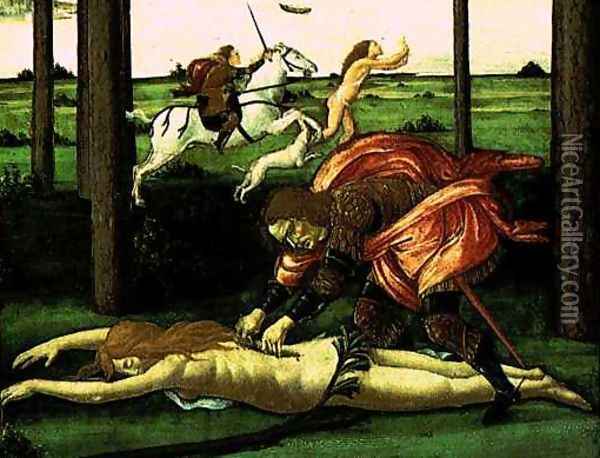 The Story of Nastagio degli Onesti (detail 1 of the second episode) c. 1483 Oil Painting - Sandro Botticelli