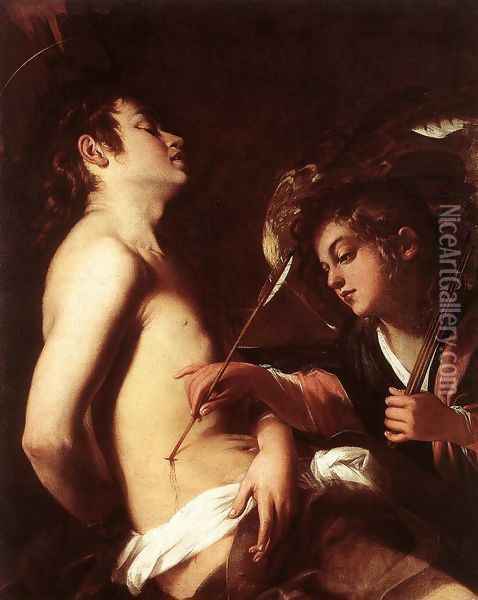 St Sebastian Healed by an Angel c. 1603 Oil Painting - Giovanni Baglione
