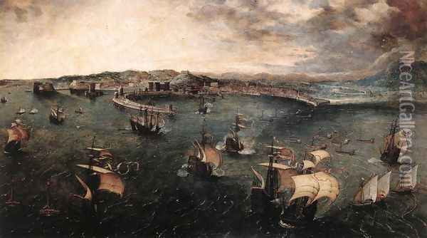 Naval Battle in the Gulf of Naples 1558-62 Oil Painting - Pieter the Elder Bruegel