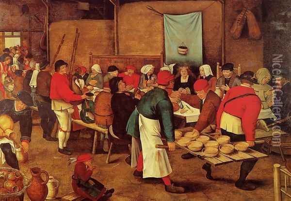 The Wedding Feast in a Barn Oil Painting - Pieter the Elder Bruegel