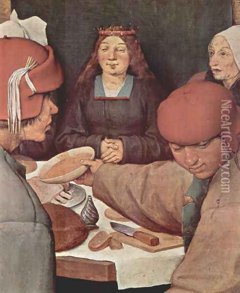 Peasant wedding (detail 3) Oil Painting - Pieter the Elder Bruegel