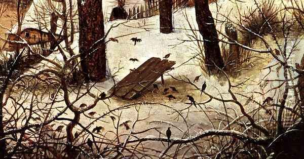 Winter Landscape with Skaters and a Bird Trap (detail) 2 Oil Painting - Pieter the Elder Bruegel