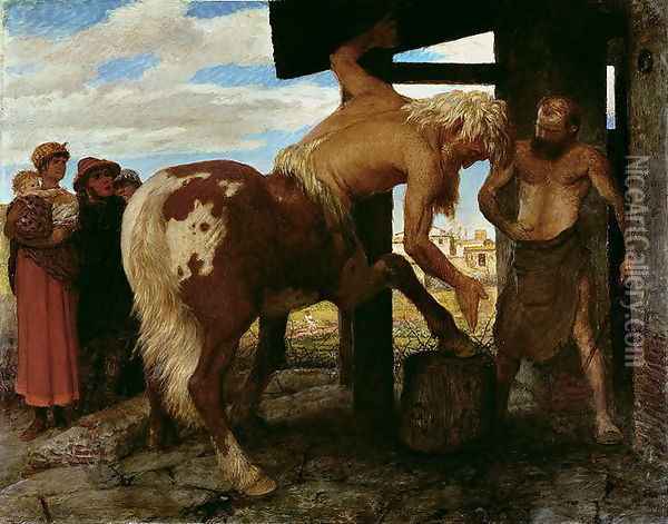 Centaur in the Village Blacksmith's Shop, 1888 Oil Painting - Arnold Bocklin