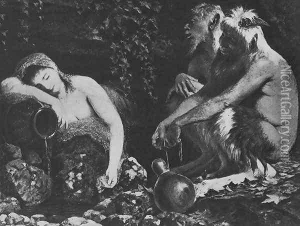 Fauns and Sleeping Nymph Oil Painting - Arnold Bocklin