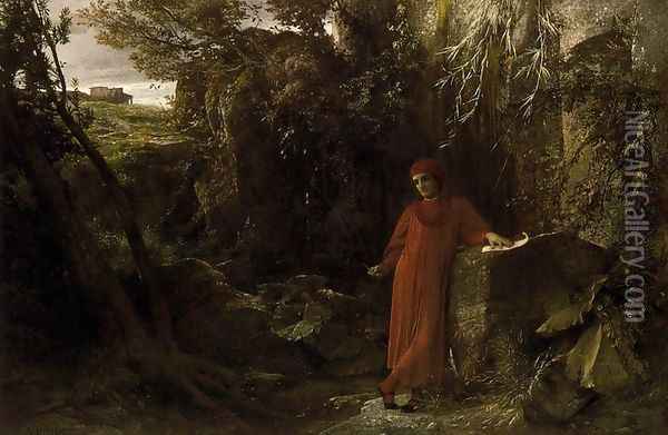 Petrarch to the fountain of Vaucluse Oil Painting - Arnold Bocklin
