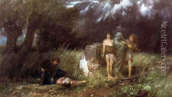 Assassin pursued by the furies Oil Painting - Arnold Bocklin