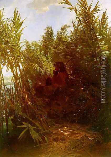 Pan Amongst the Reeds, 1856-57 (2) Oil Painting - Arnold Bocklin