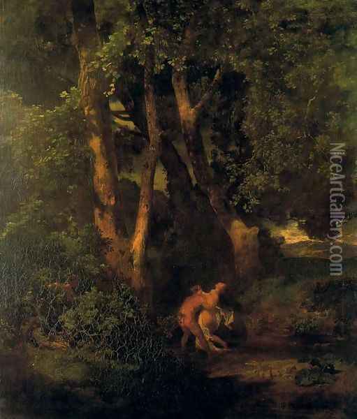 Wildlife and nymph on the edge of a forest Oil Painting - Arnold Bocklin