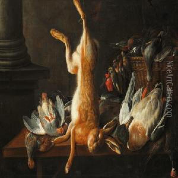 Still Life With Hare, Duck, Dove And Birds Oil Painting - Adriaen van Utrecht