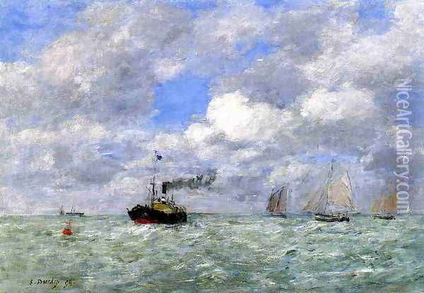 English Coal Ship in View of Trouville Oil Painting - Eugene Boudin