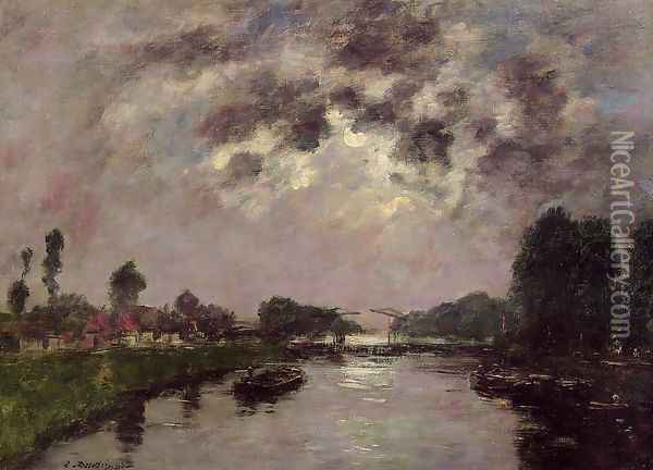 Saint-Valery-sur-Somme, the Canal d'Abbeville Oil Painting - Eugene Boudin