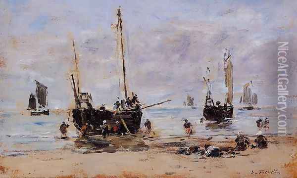 Berck, Fishermen at Low Tide Oil Painting - Eugene Boudin