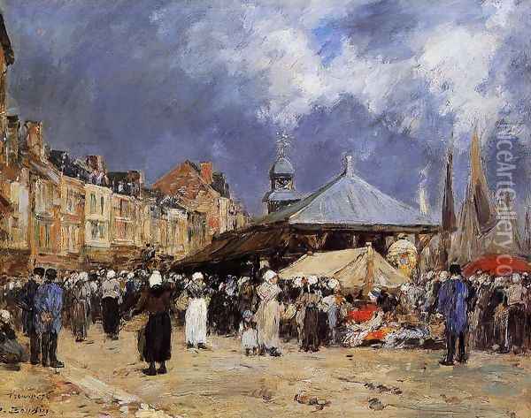 Market at Trouville Oil Painting - Eugene Boudin