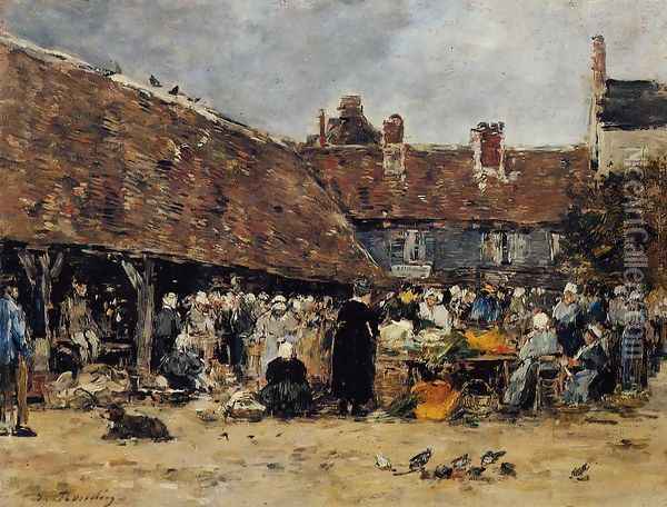 Market at Trouville I Oil Painting - Eugene Boudin