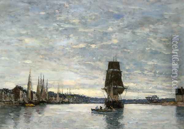 View of the Harbor at Trouville Oil Painting - Eugene Boudin