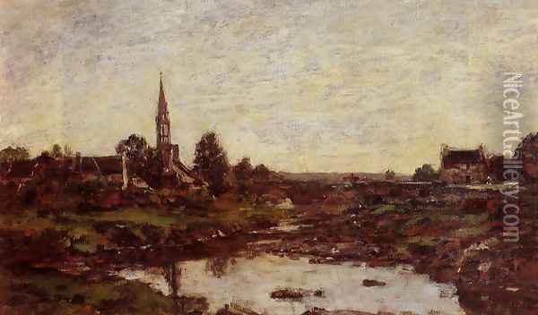 Village in Brittany Oil Painting - Eugene Boudin