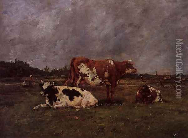 Cows in Pasture Oil Painting - Eugene Boudin