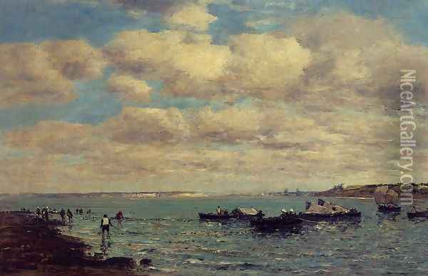 Camaret, Fishermen and Boats Oil Painting - Eugene Boudin