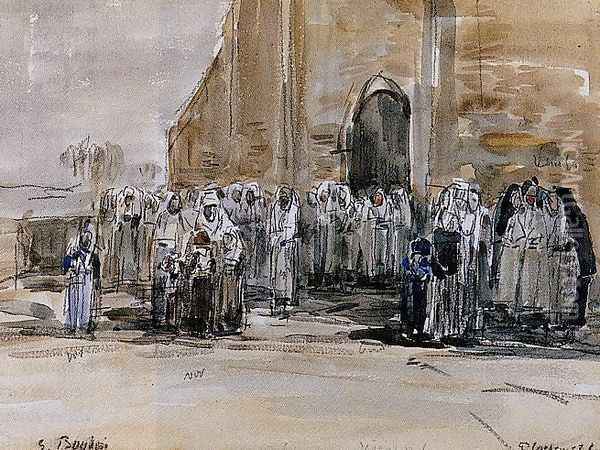 Exiting from Mass at Plougastel Oil Painting - Eugene Boudin