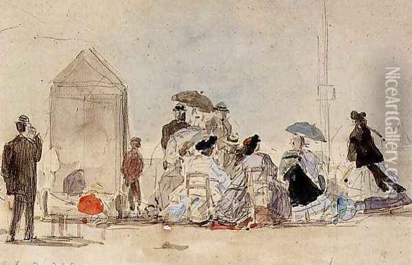 The Beach at Trouville I Oil Painting - Eugene Boudin