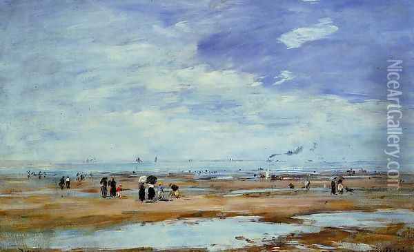 Deauville, the Beach, Low Tide Oil Painting - Eugene Boudin