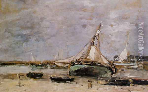 Trouville, the Jettys, Low Tide Oil Painting - Eugene Boudin