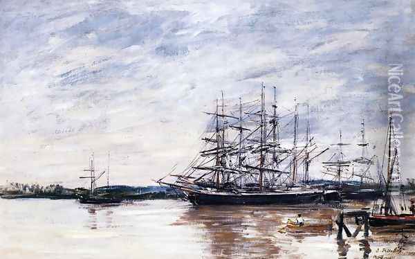 Three Masted Ship in Port, Bordeaux Oil Painting - Eugene Boudin