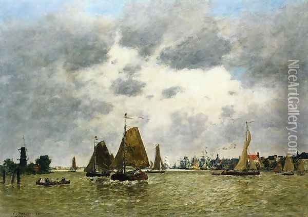 La Meuse at Dordrecht I Oil Painting - Eugene Boudin