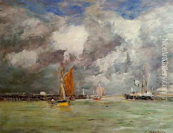 Trouville the Jettys at Low Tide2 1883-1887 Oil Painting - Eugene Boudin