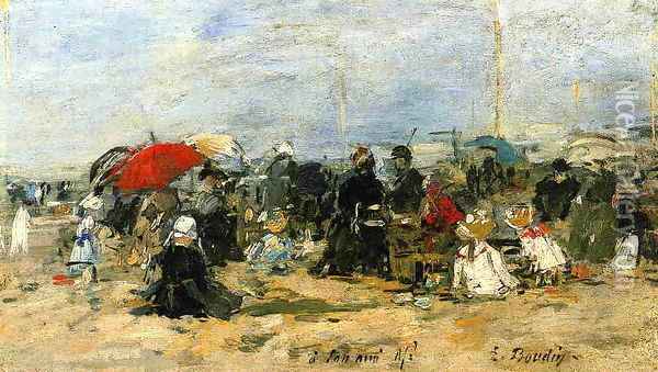 Trouville Beach Scene 1883-1887 Oil Painting - Eugene Boudin