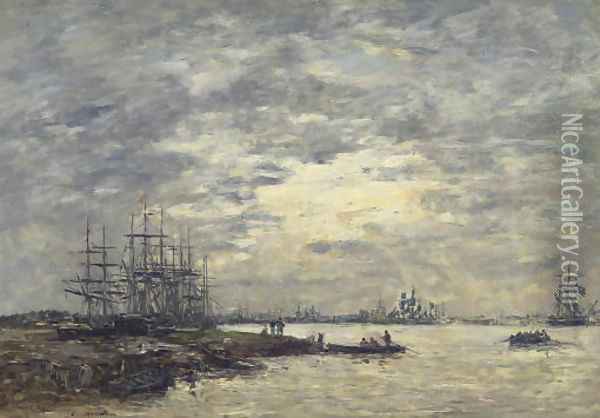 Bordeaux, bateaux sur la Garonne Oil Painting - Eugene Boudin