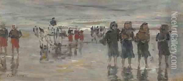 Pecheuses revenant de la plage, Berck Oil Painting - Eugene Boudin