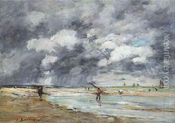 Rivage maree basse, temps de pluie, environs de Trouville Oil Painting - Eugene Boudin