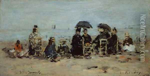 Trouville Scene de plage Oil Painting - Eugene Boudin