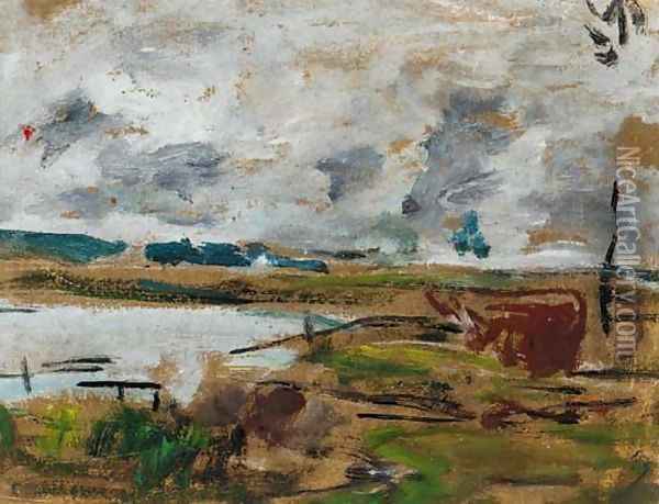 Etude de paturage au bord de la riviere Oil Painting - Eugene Boudin