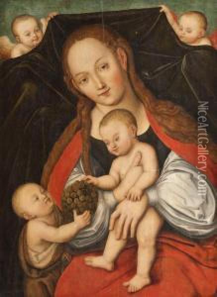 Ie Madonna Mit Dem Kinde Und Dem Trauben Bringenden Johannesknaben Oil Painting - Lucas The Elder Cranach
