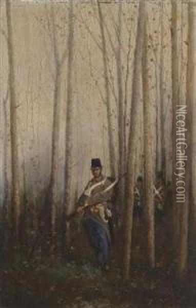 Wood With Soldiers Oil Painting - August Xaver Karl von Pettenkofen