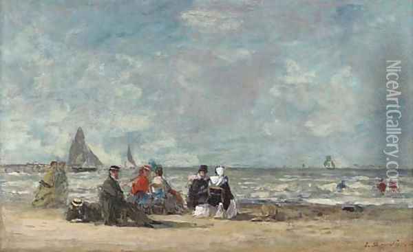 Sur la plage de Trouville Oil Painting - Eugene Boudin