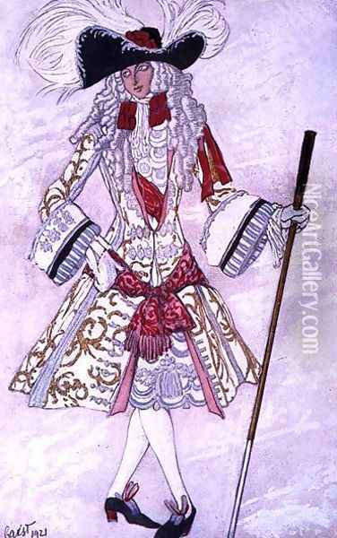 Costume design for Prince Charming at Court, from Sleeping Beauty, 1921 Oil Painting - Leon Samoilovitch Bakst