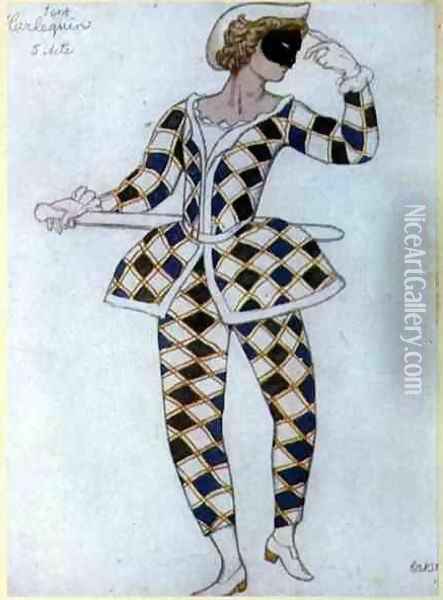 Costume design for Harlequin, from Sleeping Beauty, 1921 Oil Painting - Leon Samoilovitch Bakst