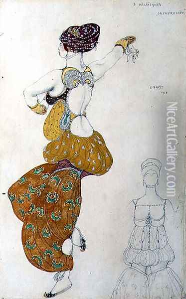 Costume design for one of the three odalisques for 'Scheherazade', 1910 Oil Painting - Leon Samoilovitch Bakst