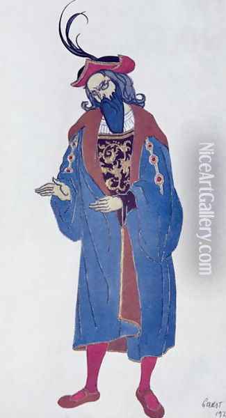 Costume design for Blue-Beard, from Sleeping Beauty, 1921 Oil Painting - Leon Samoilovitch Bakst