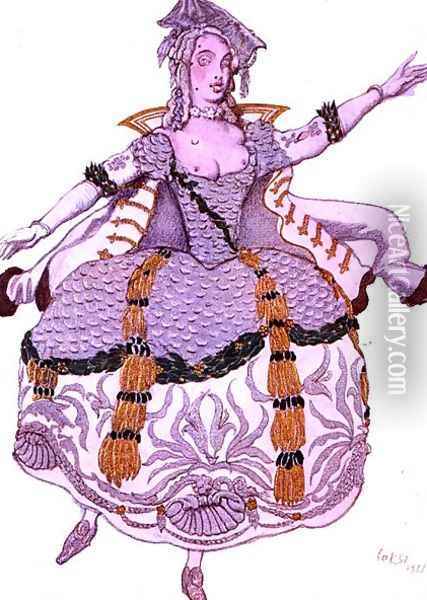 Costume design for a Mazurka (Lady), from Sleeping Beauty, 1921 Oil Painting - Leon Samoilovitch Bakst