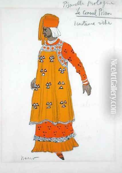 Costume design for 'Le Consul Pisan' from 'La Pisanella ou La Morte Parfumee', 1913 Oil Painting - Leon Samoilovitch Bakst