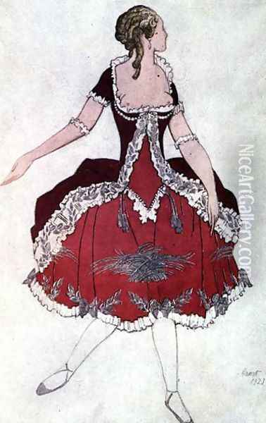 Costume design for The Princess Aurora, from Sleeping Beauty, 1921 Oil Painting - Leon Samoilovitch Bakst