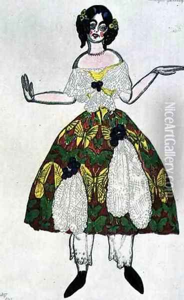 Costume for a female puppet, from La Boutique Fantastique, 1917 Oil Painting - Leon Samoilovitch Bakst