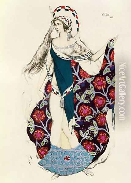 Costume design for a woman, from Judith, 1922 Oil Painting - Leon Samoilovitch Bakst